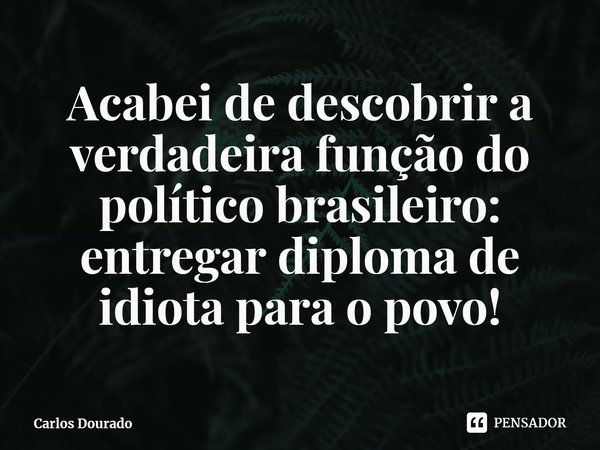 ⁠Acabei de descobrir a verdadeira função do político brasileiro: entregar diploma de idiota para o povo!... Frase de Carlos Dourado.