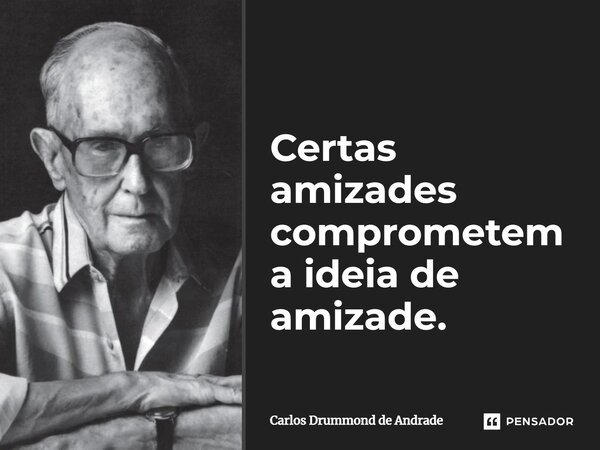 Certas amizades comprometem a ideia de amizade.... Frase de Carlos Drummond de Andrade.