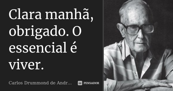 Clara manhã, obrigado. O essencial é viver.... Frase de Carlos Drummond de Andrade.