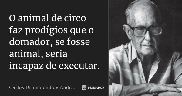 O animal de circo faz prodígios que o domador, se fosse animal, seria incapaz de executar.... Frase de Carlos Drummond de Andrade.