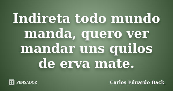 Indireta todo mundo manda, quero ver mandar uns quilos de erva mate.... Frase de Carlos Eduardo Back.