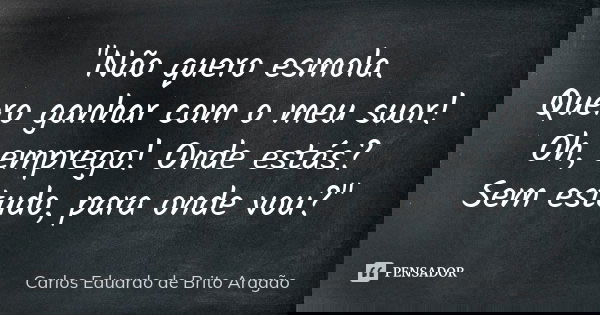 "Não quero esmola. Quero ganhar com o meu suor! Oh, emprego! Onde estás? Sem estudo, para onde vou?"... Frase de Carlos Eduardo de Brito Aragão.