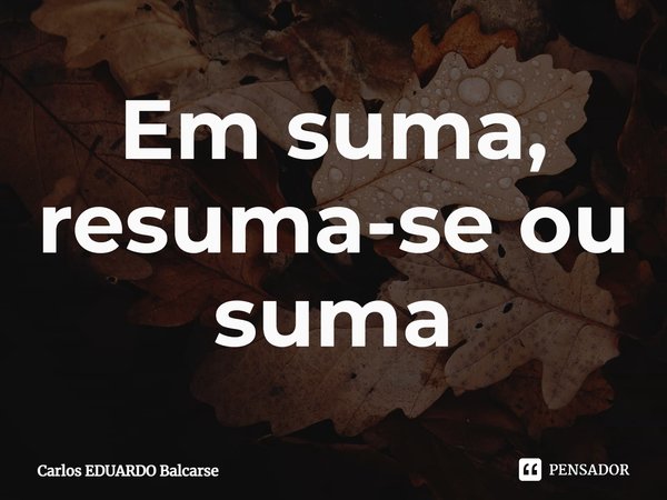 ⁠Em suma, resuma-se ou suma... Frase de Carlos EDUARDO Balcarse.