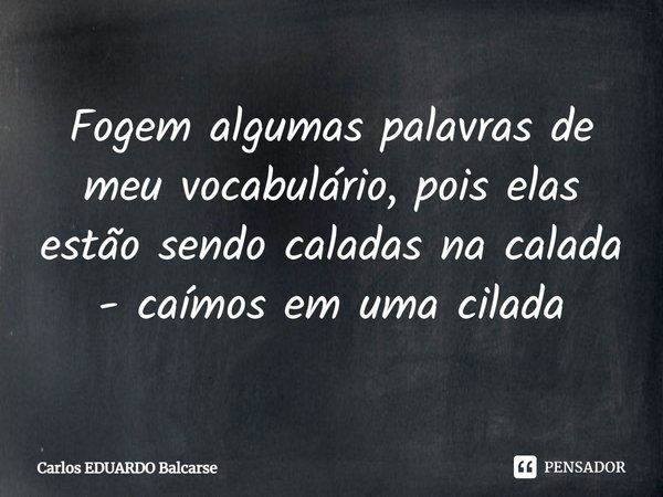 ⁠Fogem algumas palavras de meu vocabulário, pois elas estão sendo caladas na calada - caímos em uma cilada... Frase de Carlos EDUARDO Balcarse.