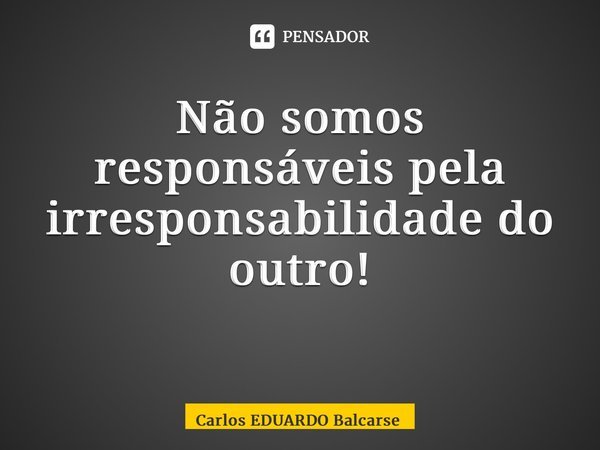 Não somos responsáveis pela irresponsabilidade do outro! ⁠... Frase de Carlos EDUARDO Balcarse.