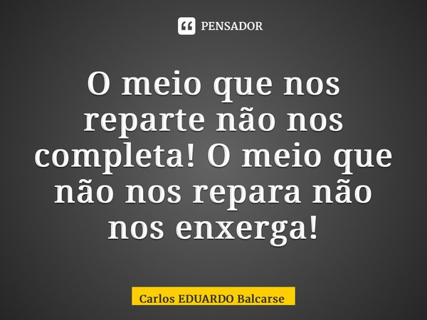 ⁠O meio que nos reparte não nos completa! O meio que não nos repara não nos enxerga!... Frase de Carlos EDUARDO Balcarse.