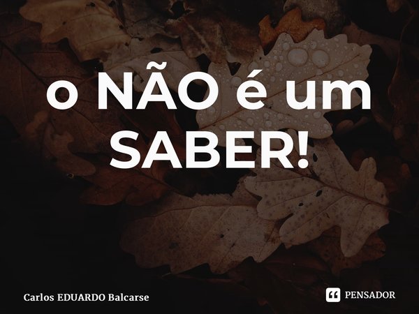 o NÃO é um SABER! ⁠... Frase de Carlos EDUARDO Balcarse.