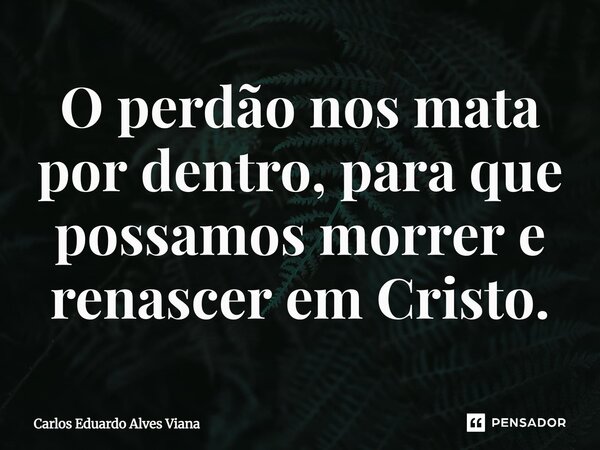 O perdão nos mata por dentro, para que possamos morrer e renascer em Cristo.... Frase de Carlos Eduardo Alves Viana.