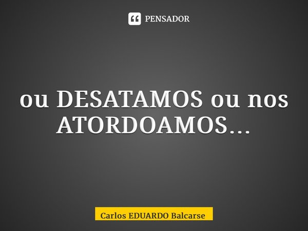 ⁠ou DESATAMOS ou nos ATORDOAMOS…... Frase de Carlos EDUARDO Balcarse.