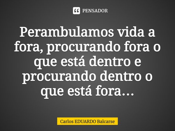 ⁠Perambulamos vida a fora, procurando fora o que está dentro e procurando dentro o que está fora…... Frase de Carlos EDUARDO Balcarse.