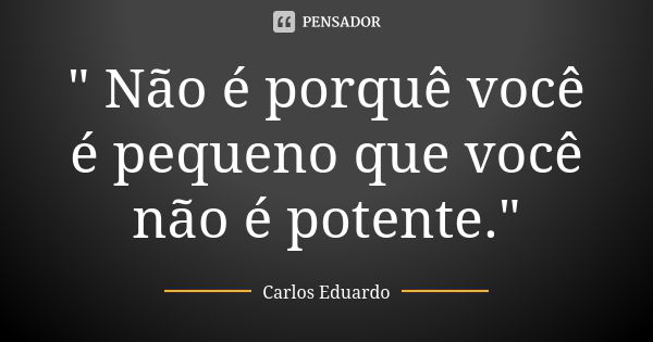 " Não é porquê você é pequeno que você não é potente."... Frase de Carlos Eduardo.