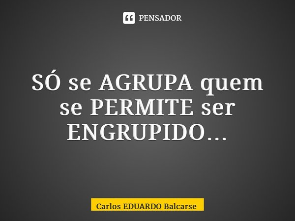 ⁠SÓ se AGRUPA quem se PERMITE ser ENGRUPIDO…... Frase de Carlos EDUARDO Balcarse.