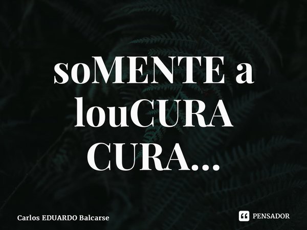 soMENTE a louCURA CURA…... Frase de Carlos EDUARDO Balcarse.