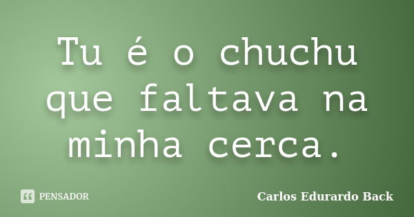 Tu é o chuchu que faltava na minha cerca.... Frase de Carlos Edurardo Back.