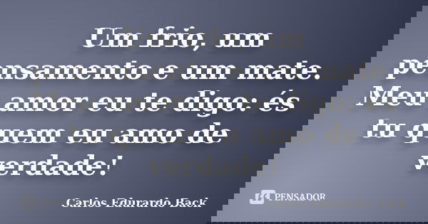Um frio, um pensamento e um mate. Meu amor eu te digo: és tu quem eu amo de verdade!... Frase de Carlos Edurardo Back.