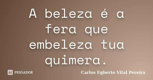 A beleza é a fera que embeleza tua quimera.... Frase de Carlos Egberto Vital Pereira.