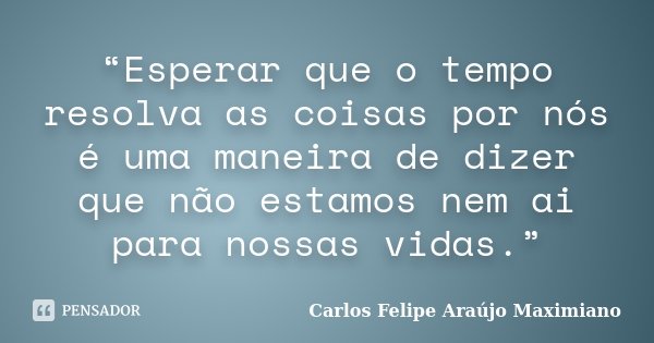 “Esperar que o tempo resolva as coisas por nós é uma maneira de dizer que não estamos nem ai para nossas vidas.”... Frase de Carlos Felipe Araújo Maximiano.