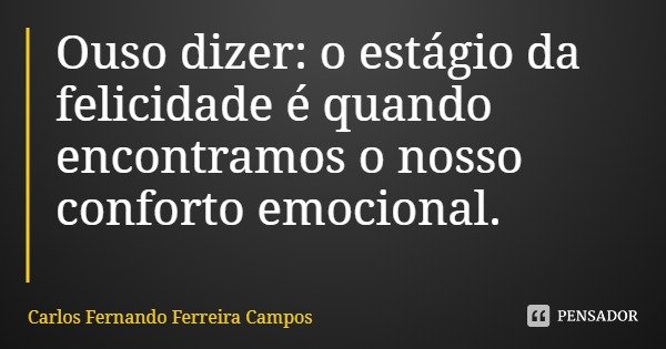 Ouso dizer: o estágio da felicidade é quando encontramos o nosso conforto emocional.... Frase de Carlos Fernando Ferreira Campos.