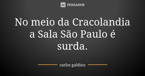 No meio da Cracolandia a Sala São Paulo é surda.... Frase de Carlos Galdino.