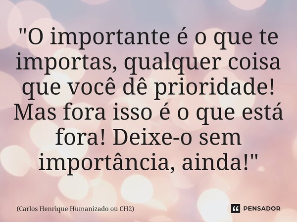 ⁠"O importante é o que te importas, qualquer coisa que você dê prioridade! Mas fora isso é o que está fora! Deixe-o sem importância, ainda!"... Frase de Carlos Henrique Humanizado ou CH2.