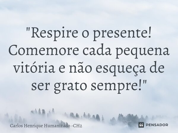 ⁠"Respire o presente! Comemore cada pequena vitória e não esqueça de ser grato sempre!"... Frase de Carlos Henrique Humanizado -CH2.
