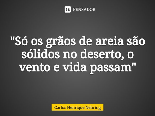 ⁠"Só os grãos de areia são sólidos no deserto, o vento e vida passam"... Frase de Carlos Henrique Nehring.