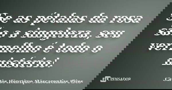 Se as pétalas da rosa são a singeleza, seu vermelho é todo o mistério!... Frase de Carlos Henrique Mascarenhas Pires.