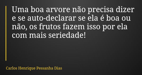 Uma boa arvore não precisa dizer e se auto-declarar se ela é boa ou não, os frutos fazem isso por ela com mais seriedade!... Frase de Carlos Henrique Pessanha Dias.