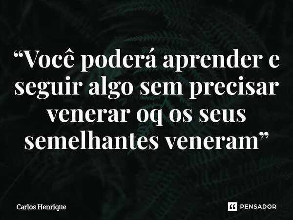 “Você poderá aprender e seguir algo sem precisar venerar oq os seus semelhantes veneram”... Frase de Carlos Henrique.
