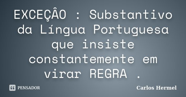 EXCEÇÂO : Substantivo da Língua Portuguesa que insiste constantemente em virar REGRA .... Frase de Carlos Hermel.