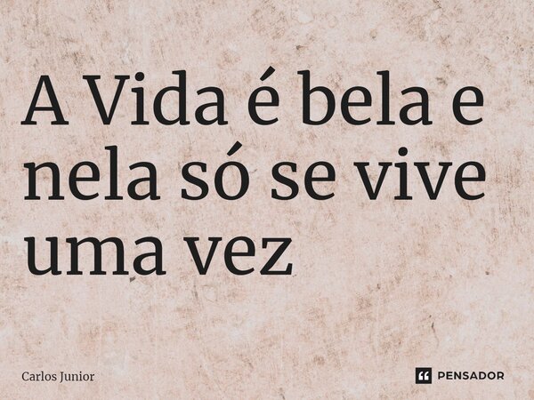 ⁠A Vida é bela e nela só se vive uma vez... Frase de carlos junior.