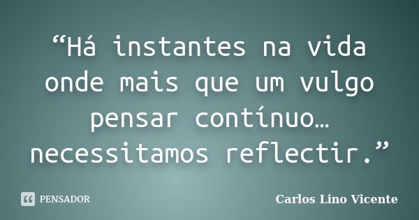 “Há instantes na vida onde mais que um vulgo pensar contínuo… necessitamos reflectir.”... Frase de Carlos Lino Vicente.