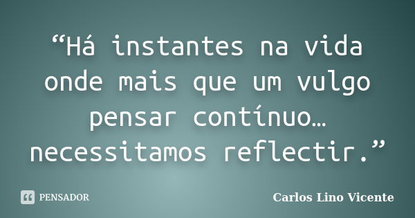 “Há instantes na vida onde mais que um vulgo pensar contínuo… necessitamos reflectir.”... Frase de Carlos Lino Vicente.