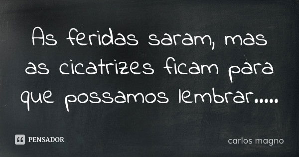 As feridas saram, mas as cicatrizes ficam para que possamos lembrar........ Frase de Carlos Magno.