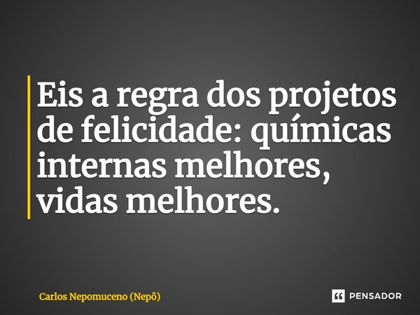 ⁠Eis a regra dos projetos de felicidade: químicas internas melhores, vidas melhores.... Frase de Carlos Nepomuceno (Nepô).