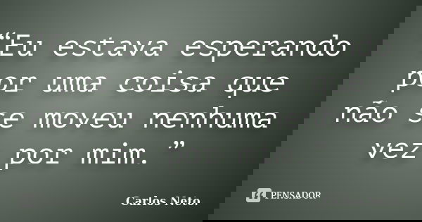 “Eu estava esperando por uma coisa que não se moveu nenhuma vez por mim.”... Frase de Carlos Neto..