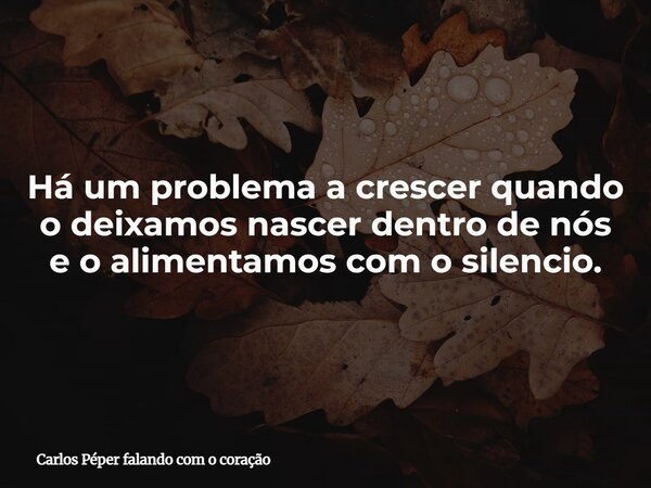 Há um problema a crescer quando o deixamos nascer dentro de nós e o alimentamos com o silencio.... Frase de Carlos Péper falando com o coração.