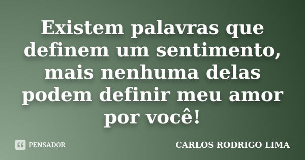 Existem palavras que definem um sentimento, mais nenhuma delas podem definir meu amor por você!... Frase de Carlos Rodrigo Lima.