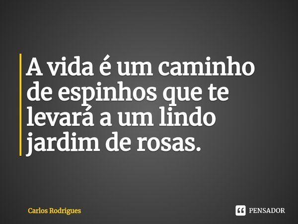⁠A vida é um caminho
de espinhos que te
levará a um lindo
jardim de rosas.... Frase de Carlos Rodrigues.