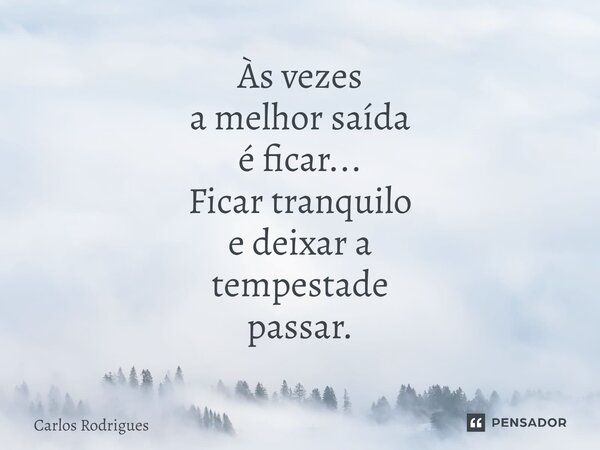 Às vezes a melhor saída é ficar... Ficar tranquilo e deixar a tempestade passar.... Frase de Carlos Rodrigues.