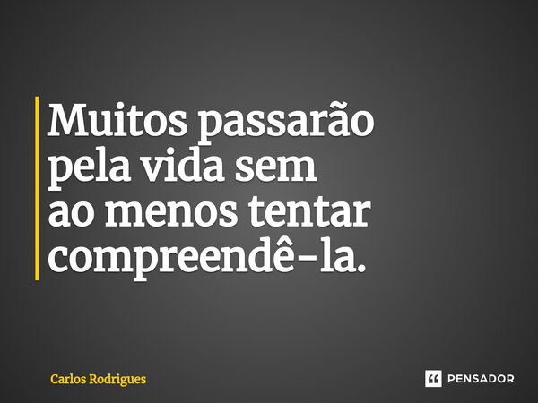 ⁠Muitos passarão pela vida sem ao menos tentar compreendê-la.... Frase de Carlos Rodrigues.