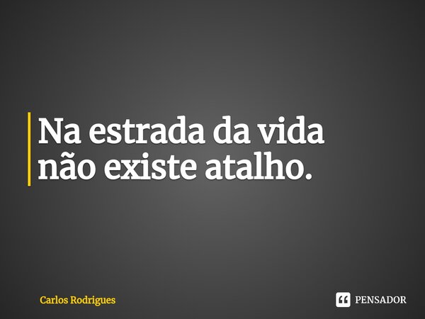 ⁠Na estrada da vida não existe atalho.... Frase de Carlos Rodrigues.