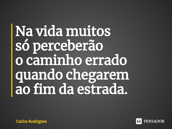 ⁠Na vida muitos só perceberão o caminho errado quando chegarem ao fim da estrada.... Frase de Carlos Rodrigues.