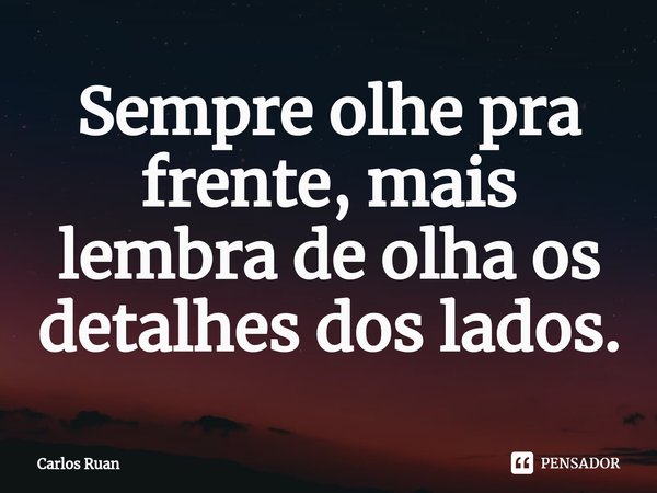 ⁠Sempre olhe pra frente, mais lembra de olha os detalhes dos lados.... Frase de Carlos Ruan.