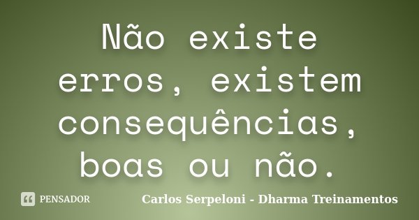 Não existe erros, existem consequências, boas ou não.... Frase de Carlos Serpeloni - Dharma Treinamentos.