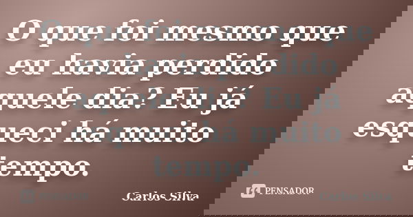 O que foi mesmo que eu havia perdido aquele dia? Eu já esqueci há muito tempo.... Frase de Carlos Silva.