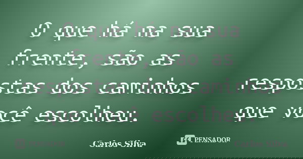 O que há na sua frente, são as respostas dos caminhos que você escolheu.... Frase de Carlos Silva.