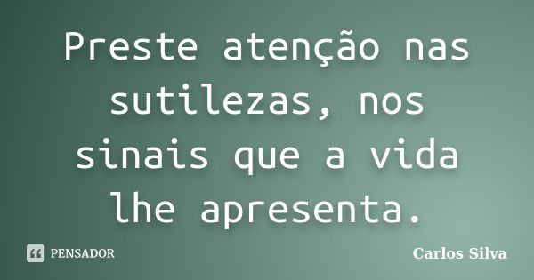 Preste atenção nas sutilezas, nos sinais que a vida lhe apresenta.... Frase de Carlos Silva.