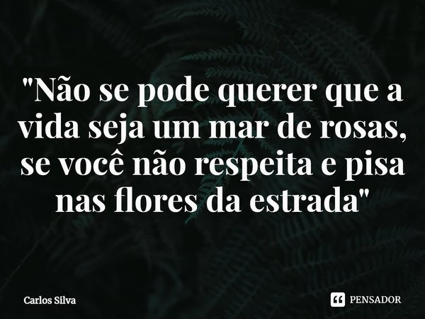 ⁠"Não se pode querer que a vida seja um mar de rosas, se você não respeita e pisa nas flores da estrada"... Frase de Carlos Silva.