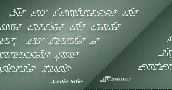 Se eu lembrasse de uma coisa de cada vez, eu teria a impressão que entenderia tudo... Frase de Carlos Silva.